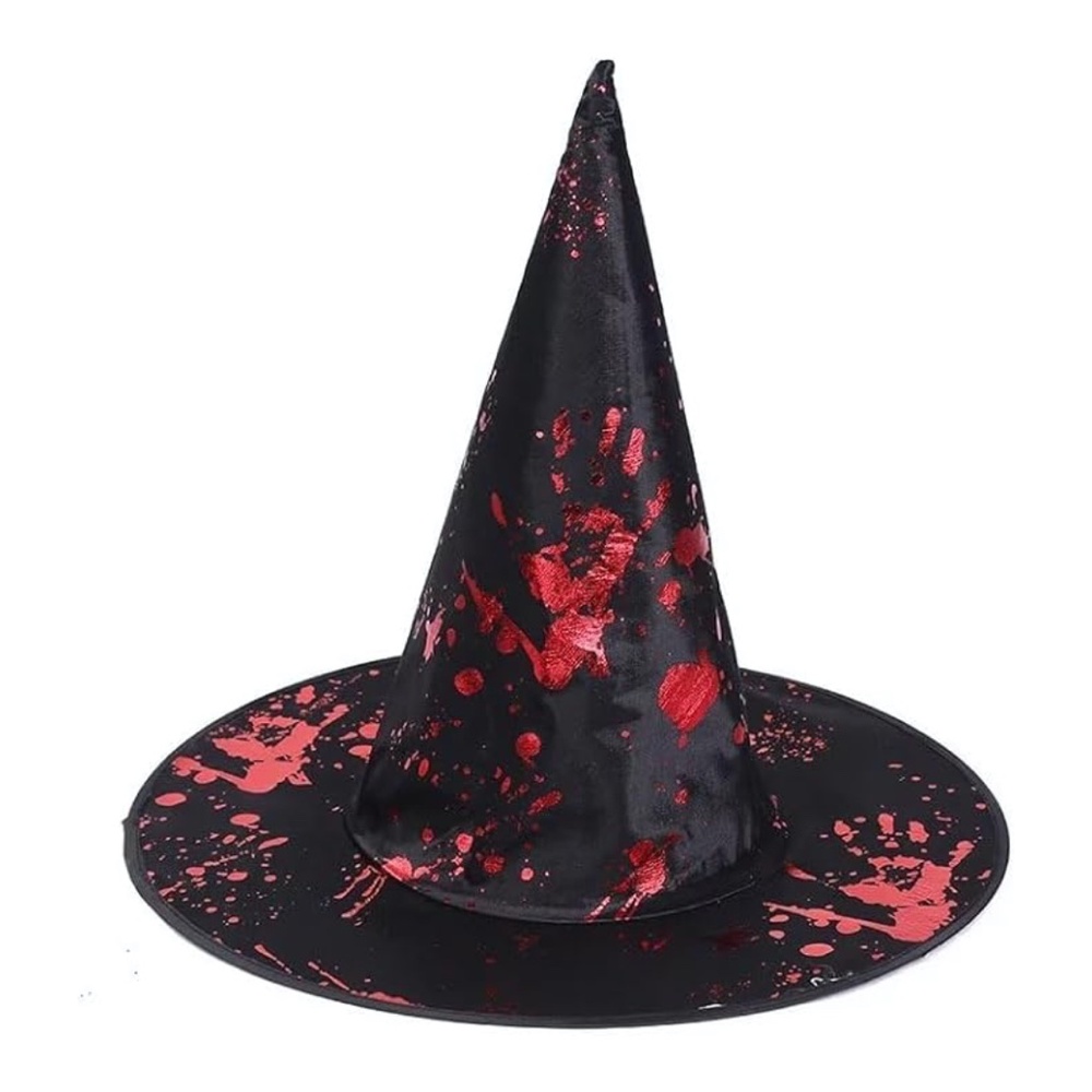 Halloween Red and Black Witch Hat with Images (NWOT)